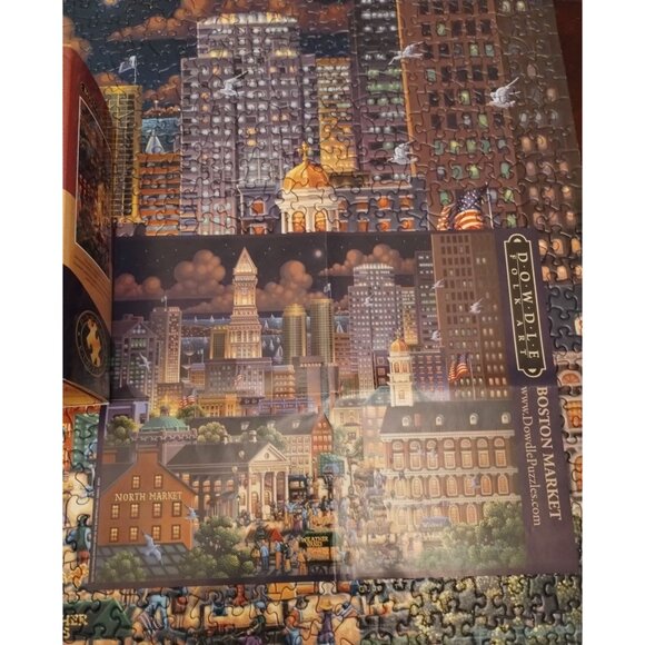 Boston Market 1000 Piece Puzzle By Dowdle Folk Art 19.5 X 26.5" Cityscape Night - Picture 5 of 5